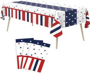 Tbsone Patriotic 4th of July Plastic Tablecloth, Rectangle, 3 Pack | Disposable, Red White and Blue, USA Party Decorations, Independence Day Supplies, Picnic, Camping, Memorial Tbsone Patriotic 4th of July Plastic Tablecloth, Rectangle, 3 Pack | Disposable, Red White and Blue, USA Party Decorations, Independence Day Supplies, Picnic, Camping, Memorial