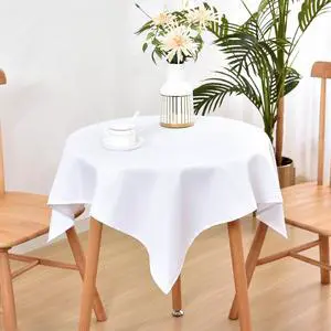 Wolkemer Small Square Tablecloth 36 x 36 Inch Washable Fabric Table Cloth Solid White Table Cover for Nightstand End Bedside Tables Tabletop Decoration Wolkemer Small Square Tablecloth 36 x 36 Inch Washable Fabric Table Cloth Solid White Table Cover for Nightstand End Bedside Tables Tabletop Decoration