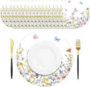 50PCS Spring Floral Placemats Disposable Wildflower Paper Placemats Summer Round Table Mats for Birthday Wedding Anniversary Bride Party Supplies 50PCS Spring Floral Placemats Disposable Wildflower Paper Placemats Summer Round Table Mats for Birthday Wedding Anniversary Bride Party Supplies