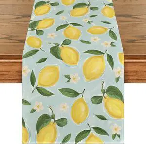 Artoid Mode Blue Lemon Flower Floral Summer Table Runner,Spring Kitchen Dining Table Decoration for Home Party Decor 13x72 Inch Artoid Mode Blue Lemon Flower Floral Summer Table Runner,Spring Kitchen Dining Table Decoration for Home Party Decor 13x72 Inch