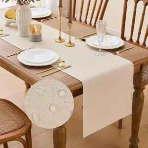 YATOJUZI Cream Table Runner Seasonal Kitchen Dining Coffee Table Decorations Beige Neutral Waterproof Farmhouse Table Runners Rustic Wedding Birthday Party Home Decor 16x71Inch YATOJUZI Cream Table Runner Seasonal Kitchen Dining Coffee Table Decorations Beige Neutral Waterproof Farmhouse Table Runners Rustic Wedding Birthday Party Home Decor 16x71Inch