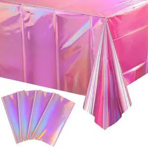 4 Pack Iridescent Pink Plastic Tablecloths, FunnyPars Shiny Disposable Laser Rectangle Table Covers, Holographic Foil Tablecloth Iridescent Party Decorations for Kpop Birthday Wedding Xmas, 54x108Inch 4 Pack Iridescent Pink Plastic Tablecloths, FunnyPars Shiny Disposable Laser Rectangle Table Covers, Holographic Foil Tablecloth Iridescent Party Decorations for Kpop Birthday Wedding Xmas, 54x108Inch