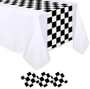 Preboun 3 Pcs Black White Checkered Plastic Table Runner 14 x 108 in | Checkered Table Runner, Racetrack Road Table Runner, Fit Two Fast Car Theme Birthday, Racing Party Decor, Events Supplies Preboun 3 Pcs Black White Checkered Plastic Table Runner 14 x 108 in | Checkered Table Runner, Racetrack Road Table Runner, Fit Two Fast Car Theme Birthday, Racing Party Decor, Events Supplies