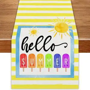 Yellow Ice Cream Hello Summer Table Runner Summer Hawaiian Hawaii Party Ice Cream Party Decorations and Supplies for Home 13x72 Inch Yellow Ice Cream Hello Summer Table Runner Summer Hawaiian Hawaii Party Ice Cream Party Decorations and Supplies for Home 13x72 Inch