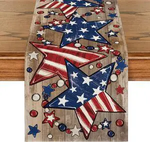 Artoid Mode Wood Stars Beads America Patriotic 4th of July Table Runner, Memorial Day Kitchen Dining Table Decoration for Home Party Decor 13x72 Inch Artoid Mode Wood Stars Beads America Patriotic 4th of July Table Runner, Memorial Day Kitchen Dining Table Decoration for Home Party Decor 13x72 Inch