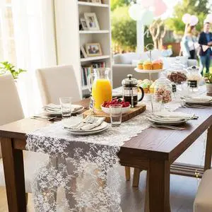 Hibate 3 Pack White Thin Boho Lace Table Runner Embroidered Dresser Runners for Party Wedding Decor Bridal Shower Decorations (14" W x 120" L) Hibate 3 Pack White Thin Boho Lace Table Runner Embroidered Dresser Runners for Party Wedding Decor Bridal Shower Decorations (14" W x 120" L)