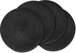 AHHFSMEI Round Placemats Set of 4 Heat Resistant Washable Non-Slip Woven Braided Table Mats for Dining Table Kitchen & Home Decor (Black,4) AHHFSMEI Round Placemats Set of 4 Heat Resistant Washable Non-Slip Woven Braided Table Mats for Dining Table Kitchen & Home Decor (Black,4)