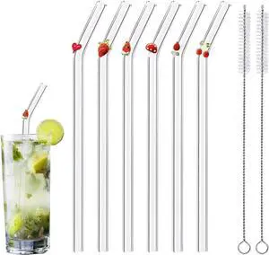 Reusable Glass Straws - 8" x 8 MM, Set of 6, Clear Glass Drinking Straws for Beverages (Red, Normal-6 PC Straws & 2PC Cleaning Brush) Reusable Glass Straws - 8" x 8 MM, Set of 6, Clear Glass Drinking Straws for Beverages (Red, Normal-6 PC Straws & 2PC Cleaning Brush)