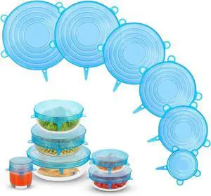 Silicone Stretch Lids, 6PCS Zero Waste Reusable Container Covers | For Leftover Food Fruit Bowls Pots Cups Jars Dishes (6PCS, Blue) Silicone Stretch Lids, 6PCS Zero Waste Reusable Container Covers | For Leftover Food Fruit Bowls Pots Cups Jars Dishes (6PCS, Blue)