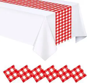 6pcs 14*108 InchPlastic Disposable Red and White Checkered Table Runners | Waterproof Plaid Table Runner for Dining Table Kitchen Modern Home Decor Indoor Outdoor Party Decorations 6pcs 14*108 InchPlastic Disposable Red and White Checkered Table Runners | Waterproof Plaid Table Runner for Dining Table Kitchen Modern Home Decor Indoor Outdoor Party Decorations