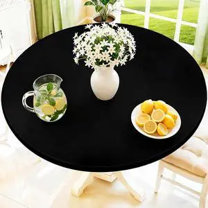 Moosfor Spandex Round Tablecloth, Fitted Table Cloth for 45"-56" Tables | Elastic Outdoor Picnic Table Cover, Circle Stretch Waterproof Table cloths for Patio, Dining, Kitchen, Black Moosfor Spandex Round Tablecloth, Fitted Table Cloth for 45"-56" Tables | Elastic Outdoor Picnic Table Cover, Circle Stretch Waterproof Table cloths for Patio, Dining, Kitchen, Black