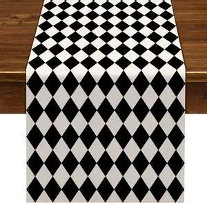 Nepnuser Black White Diamond Table Runner Tea Themed Party Decoration Picnic Holiday Harlequin Checkered Table Cover for Kitchen Dining Room 72Inches Long Nepnuser Black White Diamond Table Runner Tea Themed Party Decoration Picnic Holiday Harlequin Checkered Table Cover for Kitchen Dining Room 72Inches Long