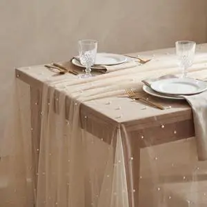 Horaldaily White Beige Pearl Tablecloth, 60×84 Inch, Rectangular | Gauze Tablecloth, Tulle Lace Cheesecloth, Bridal Shower Wedding Birthday Table Decor Horaldaily White Beige Pearl Tablecloth, 60×84 Inch, Rectangular | Gauze Tablecloth, Tulle Lace Cheesecloth, Bridal Shower Wedding Birthday Table Decor
