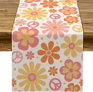 Groovy Table Runner Hippie Daisy Flower Peace Love Birthday Party Retro Kitchen Dining Home Decoration (13" x 72") Groovy Table Runner Hippie Daisy Flower Peace Love Birthday Party Retro Kitchen Dining Home Decoration (13" x 72")
