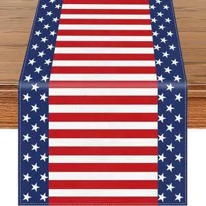 72 x 13 Inches American Flag Table Runner, Red White Blue Stars and Stripes Patriotic Runner for 4th of July, Memorial Day, Veterans Day, and Independence Day Tabletop Kitchen Decorations 72 x 13 Inches American Flag Table Runner, Red White Blue Stars and Stripes Patriotic Runner for 4th of July, Memorial Day, Veterans Day, and Independence Day Tabletop Kitchen Decorations