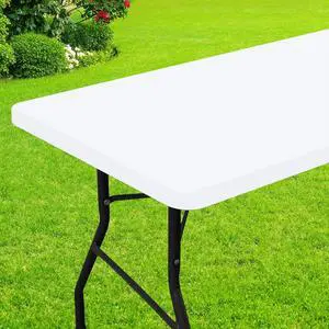 Smiry Rectangle Picnic Table Cloth, Waterproof Elastic Fitted Tablecloths for 6 Foot Tables, Washable Polyester Table Cover for Camping, Indoor and Outdoor (White, 30"x72") Smiry Rectangle Picnic Table Cloth, Waterproof Elastic Fitted Tablecloths for 6 Foot Tables, Washable Polyester Table Cover for Camping, Indoor and Outdoor (White, 30"x72")