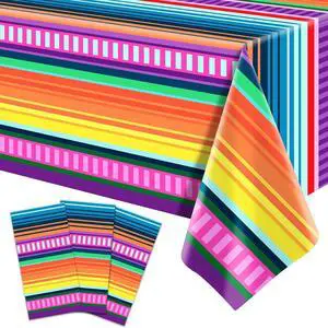 3-Piece 54 x 108 Inch Fiesta Plastic Tablecloth Colorful Mexican Serape Stripe Disposable Table Covers for Taco Tuesday, Cinco de Mayo, Fiesta Party, Mexican Birthday and Summer Party Decorations 3-Piece 54 x 108 Inch Fiesta Plastic Tablecloth Colorful Mexican Serape Stripe Disposable Table Covers for Taco Tuesday, Cinco de Mayo, Fiesta Party, Mexican Birthday and Summer Party Decorations