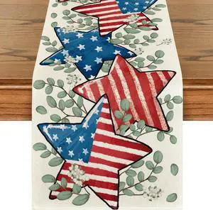 Artoid Mode American Flag Stars Eucalyptus 4th of July Table Runner, Memorial Day Kitchen Dining Table Decoration for Home Party Decor 13x72 Inch Artoid Mode American Flag Stars Eucalyptus 4th of July Table Runner, Memorial Day Kitchen Dining Table Decoration for Home Party Decor 13x72 Inch
