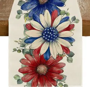 RABUSOFA Floral Patriotic Fourth of July Table Runner,Seasonal Memorial Day Kitchen Dining Table 4th of July Decorations for Home Party Decor 13x72 Inch RABUSOFA Floral Patriotic Fourth of July Table Runner,Seasonal Memorial Day Kitchen Dining Table 4th of July Decorations for Home Party Decor 13x72 Inch