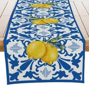 Italy Blue Tiles Runner Decorative, Italian Lemons Summer Table Runner Decorations for Dining Room Kitchen Dresser Decor for Party Holiday, Housewarming Gifts for Women Couple New Home, 13X72 Inches Italy Blue Tiles Runner Decorative, Italian Lemons Summer Table Runner Decorations for Dining Room Kitchen Dresser Decor for Party Holiday, Housewarming Gifts for Women Couple New Home, 13X72 Inches
