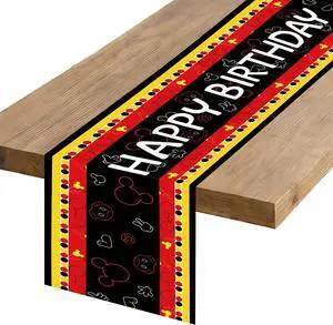 Happy Birthday Table Runner Black Red Yellow Mouse Party Decoration | Polyester Fabric, Kitchen Dining Table Home Decoration, 13x72 Inch Happy Birthday Table Runner Black Red Yellow Mouse Party Decoration | Polyester Fabric, Kitchen Dining Table Home Decoration, 13x72 Inch