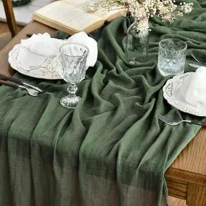 Artoid Mode Boho Cheesecloth Gauze Forest Green Wedding Table Runner, 120 Inch Seasonal Fabric Kitchen Dining Holiday Table Decor for Home Party Indoor Artoid Mode Boho Cheesecloth Gauze Forest Green Wedding Table Runner, 120 Inch Seasonal Fabric Kitchen Dining Holiday Table Decor for Home Party Indoor