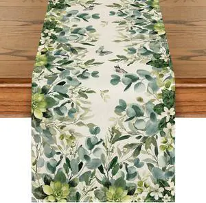 Artoid Mode Green Flowers Floral Eucalyptus Summer Table Runner, Seasonal Spring Kitchen Dining Table Decoration for Home Party Decor 13x72 Inch Artoid Mode Green Flowers Floral Eucalyptus Summer Table Runner, Seasonal Spring Kitchen Dining Table Decoration for Home Party Decor 13x72 Inch