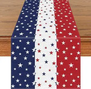 72 x 13 Inches Patriotic Table Runner, Red White and Blue Star Print American Flag Runner for 4th of July, Memorial Day, Veterans Day, and Independence Day Table Top Kitchen Decorations 72 x 13 Inches Patriotic Table Runner, Red White and Blue Star Print American Flag Runner for 4th of July, Memorial Day, Veterans Day, and Independence Day Table Top Kitchen Decorations
