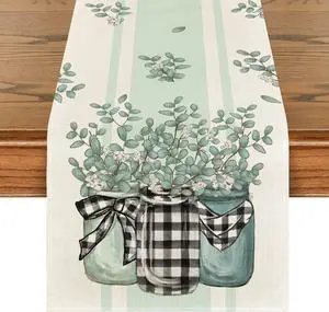 Artoid Mode Buffalo Plaid Eucalyptus Vases Summer Table Runner, Spring Kitchen Dining Table Decoration for Home Party Decor 13x72 Inch Artoid Mode Buffalo Plaid Eucalyptus Vases Summer Table Runner, Spring Kitchen Dining Table Decoration for Home Party Decor 13x72 Inch