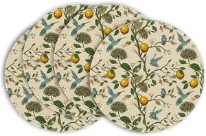 Artoid Mode Brown Lemon Tree Bird Flower Round Summer Placemats Set of 4, 14 Inch Spring Farmhouse Round Table Mats for Dining Decoration Artoid Mode Brown Lemon Tree Bird Flower Round Summer Placemats Set of 4, 14 Inch Spring Farmhouse Round Table Mats for Dining Decoration