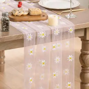 Artoid Mode Light Pink Daisy Gauze Embroidery Table Runner 120 Inch 10FT, Tulle Seasonal Spring Kitchen Dining Holiday Table Decor for Home Party Artoid Mode Light Pink Daisy Gauze Embroidery Table Runner 120 Inch 10FT, Tulle Seasonal Spring Kitchen Dining Holiday Table Decor for Home Party