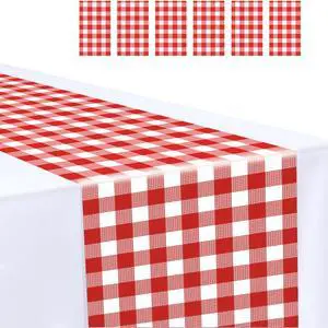6 Pcs Red and White Checkered Table Runner Plastic 14 x 108 Disposable Gingham Table Runner for Birthday Wedding Baby Shower Christmas Party Table Centerpiece Decorations 6 Pcs Red and White Checkered Table Runner Plastic 14 x 108 Disposable Gingham Table Runner for Birthday Wedding Baby Shower Christmas Party Table Centerpiece Decorations