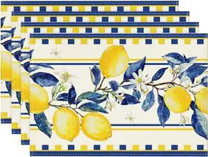 Artoid Mode Lemon Branches Summer Placemats Set of 4, 12x18 Inch Seasonal Holiday Table Mats for Party Kitchen Dining Decoration Artoid Mode Lemon Branches Summer Placemats Set of 4, 12x18 Inch Seasonal Holiday Table Mats for Party Kitchen Dining Decoration