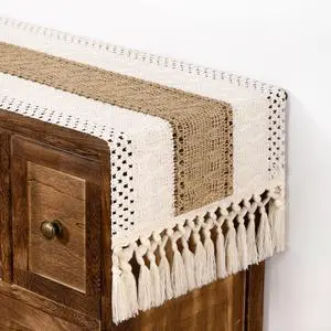 DeZerlor Ivory& Burlap Boho Macrame Farmhouse Woven Table Runner 36Inch | Rustic Cotton Linen Kitchen Table Decor for Dining Dresser, Fabric Home Tea Table Decor DeZerlor Ivory& Burlap Boho Macrame Farmhouse Woven Table Runner 36Inch | Rustic Cotton Linen Kitchen Table Decor for Dining Dresser, Fabric Home Tea Table Decor
