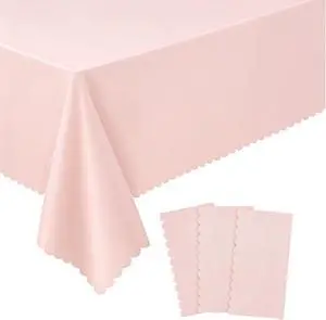 NatNarr 3 Pcs Plastic Light Pink Tablecloths, Scalloped Table Cloths | 54 x 108 Inch Pink Table Covers Rectangle for Girl Birthday, Wedding, Baby Bridal Shower, Tea Party, Leakproof & Sturdy NatNarr 3 Pcs Plastic Light Pink Tablecloths, Scalloped Table Cloths | 54 x 108 Inch Pink Table Covers Rectangle for Girl Birthday, Wedding, Baby Bridal Shower, Tea Party, Leakproof & Sturdy