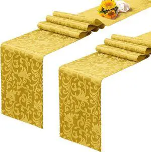 RUDONG M Gold Satin Table Runners, 12 x 108 Inch, 2 Pack | Long Silky Damask, Bright Smooth Jacquard, For Weddings, Banquet, Parties, Dining Table Decor RUDONG M Gold Satin Table Runners, 12 x 108 Inch, 2 Pack | Long Silky Damask, Bright Smooth Jacquard, For Weddings, Banquet, Parties, Dining Table Decor