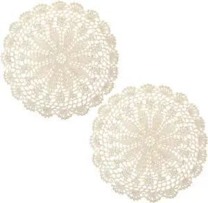 Crochet Doilies for Tables, 2 Pcs Beige Round Doilies for Furniture Vintage Handmade Lace Placemats Corrugated Edge Knitted Tablecloth for Home Kitchen Dining Room Wedding Party Decor Crochet Doilies for Tables, 2 Pcs Beige Round Doilies for Furniture Vintage Handmade Lace Placemats Corrugated Edge Knitted Tablecloth for Home Kitchen Dining Room Wedding Party Decor
