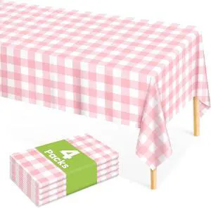 Mulbozy 4 Pcs Pink Gingham Tablecloth 54 × 108 Inches Pink and White Checkered Table Cloth Disposable Plastic Waterproof Tablecover for Outdoor Picnic, Birthday Party, Holiday Dinner Mulbozy 4 Pcs Pink Gingham Tablecloth 54 × 108 Inches Pink and White Checkered Table Cloth Disposable Plastic Waterproof Tablecover for Outdoor Picnic, Birthday Party, Holiday Dinner