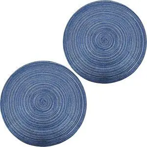 Round Braided Placemats Polyester Cotton 15-inch Round Table Mats for Kitchen Dining Table Non-Slip Table Mats (2, Blue) Round Braided Placemats Polyester Cotton 15-inch Round Table Mats for Kitchen Dining Table Non-Slip Table Mats (2, Blue)