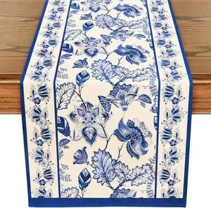 WRAPAHOLIC Blue Floral Table Runner - 13 x 72 Inch - Seasonal Spring Summer Farmhouse Indoor Kitchen Anniversary Wedding Dining Table Decorations for Home Party WRAPAHOLIC Blue Floral Table Runner - 13 x 72 Inch - Seasonal Spring Summer Farmhouse Indoor Kitchen Anniversary Wedding Dining Table Decorations for Home Party