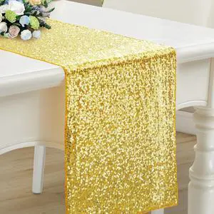 RUDONG M Gold Sequin Table Runner, 12 x 108 Inch, 1 Pack | Rectangle Glitter, Dining Table Centerpiece, for Weddings & Banquet, Holiday & Birthday Party RUDONG M Gold Sequin Table Runner, 12 x 108 Inch, 1 Pack | Rectangle Glitter, Dining Table Centerpiece, for Weddings & Banquet, Holiday & Birthday Party