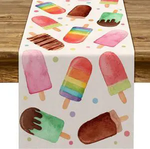 Summer Popsicle Table Runner Ice Cream Themed Birthday Baby Shower Party Farmhouse Kitchen Dining Room Home Decoration (13" x 72") Summer Popsicle Table Runner Ice Cream Themed Birthday Baby Shower Party Farmhouse Kitchen Dining Room Home Decoration (13" x 72")
