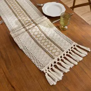 Boho Table Runner for Christmas ,Woven Cream & Brown Macrame Dining Table Runner Pottery Barn Farmhouse Rustic Burlap Home Chic Decor for Kitchen Bedroom Living Room New Year(12 x 70 in) Boho Table Runner for Christmas ,Woven Cream & Brown Macrame Dining Table Runner Pottery Barn Farmhouse Rustic Burlap Home Chic Decor for Kitchen Bedroom Living Room New Year(12 x 70 in)