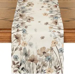 Artoid Mode Brown Poppy Flowers Floral Blossom Summer Table Runner, Fall Kitchen Dining Table Decoration for Home Party Decor 13x72 Inch Artoid Mode Brown Poppy Flowers Floral Blossom Summer Table Runner, Fall Kitchen Dining Table Decoration for Home Party Decor 13x72 Inch