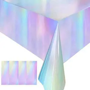 4 Pack Iridescent Plastic Tablecloths Disposable Tablet Cover 54 x 108 In | Foil Glitter Table Cloth for Rectangle Tables Indoor/ Outdoor Party Decorations Birthday Princess Bridal Wedding Christmas 4 Pack Iridescent Plastic Tablecloths Disposable Tablet Cover 54 x 108 In | Foil Glitter Table Cloth for Rectangle Tables Indoor/ Outdoor Party Decorations Birthday Princess Bridal Wedding Christmas