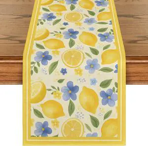 Artoid Mode Lemon Flowers 210 GSM Summer Table Runner, Seasonal Spring Kitchen Dining Table Decoration for Home Party Decor 13x72 Inch Artoid Mode Lemon Flowers 210 GSM Summer Table Runner, Seasonal Spring Kitchen Dining Table Decoration for Home Party Decor 13x72 Inch