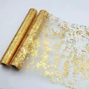 Snowkingdom 2 Pieces Gold Table Runner, Sequin Glitter Foil Metallic Thin Mesh Runner Roll 11"x108", Gold Table Decorations for Event Party, Wedding, Birthday Party, Christmas Snowkingdom 2 Pieces Gold Table Runner, Sequin Glitter Foil Metallic Thin Mesh Runner Roll 11"x108", Gold Table Decorations for Event Party, Wedding, Birthday Party, Christmas