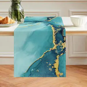 Bonhause Teal Marble Table Runner 13x72 Inch Watercolor Marble Modern Abstract Art Kitchen Dinning Table Decoration for Indoor Outdoor Home Party Decor Bonhause Teal Marble Table Runner 13x72 Inch Watercolor Marble Modern Abstract Art Kitchen Dinning Table Decoration for Indoor Outdoor Home Party Decor