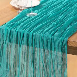 DeZerlor Teal Green Cheesecloth Table Runner 1 Pack Summer Boho Runner | 120Inches Gauze Table Runner, Table Decor for Wedding Party Baby Shower Bridal Birthday Home Holiday Decorations DeZerlor Teal Green Cheesecloth Table Runner 1 Pack Summer Boho Runner | 120Inches Gauze Table Runner, Table Decor for Wedding Party Baby Shower Bridal Birthday Home Holiday Decorations