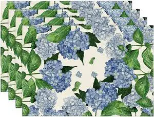 Artoid Mode Watercolor Hydrangea Placemats for Dining Table, 12 x 18 Inch Spring Summer Seasonal Decoration Rustic Washable Table Mats Set of 4 Purple Artoid Mode Watercolor Hydrangea Placemats for Dining Table, 12 x 18 Inch Spring Summer Seasonal Decoration Rustic Washable Table Mats Set of 4 Purple